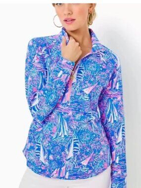 Lilly Pulitzer Skipper Popover Sailabration UPF 50 Luxletic 1/4 Zip Top Sz M NEW